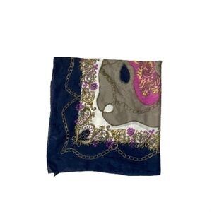 Bisjoux Navy, Pink and Gold Paisley Square Scarf